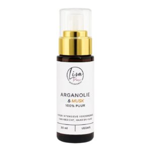 Een 30 ml flesje met pure Arganolie met Musk extract van Liva Pure Products